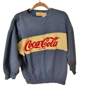 Vintage Coca-Cola Color Block Crewneck Sweatshirt Blue Medium